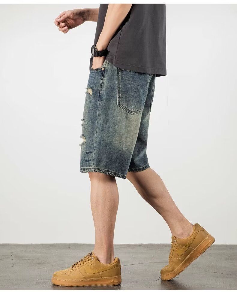 Denim Shorts - Retro Loose Hole Blue - MRC STOREShortsMy StoreMen’s Denim Shorts - Retro Loose Hole Blue My Store MRC STORECJYD240190405EV2XLBlue