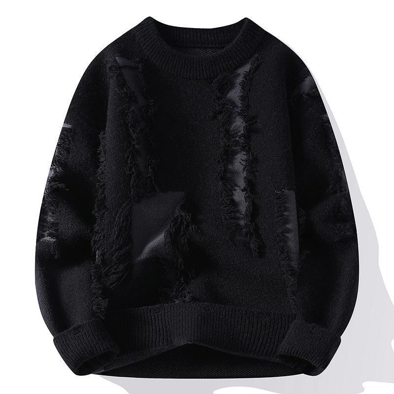 Distressed Knit Patchwork Pullover Sweater – A Bold Statement for Winter Style - MRC STORE