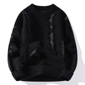 Distressed Knit Patchwork Pullover Sweater – A Bold Statement for Winter Style - MRC STORE