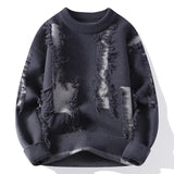 Distressed Knit Patchwork Pullover Sweater – A Bold Statement for Winter Style - MRC STORE