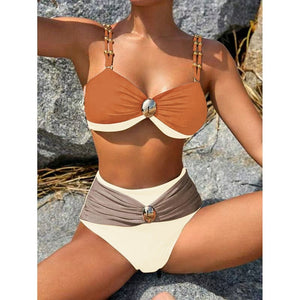 Women’s Split Swimsuit - Gold-Plated High Waist My Store 