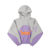 Stitching Contrast Color Velvet Padded Hooded Sweatshirt - Pullover in Black & Purple My Store  51.99