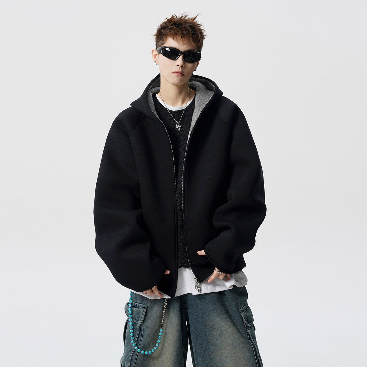 Men’s Contrast Zipper Hooded Cardigan My Store  42.00