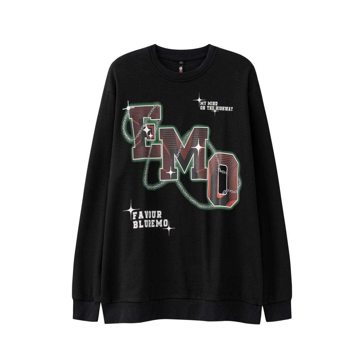 Fashion Letters Printed Long Sleeve Crew Neck Sweater - Hip Hop Style Pullover in Black & Gray My Store  31.34