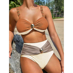 Women’s Split Swimsuit - Gold-Plated High Waist My Store 