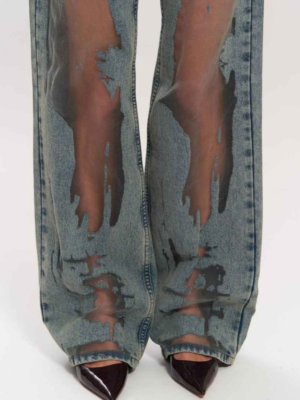 Vintage Hollow Textured Straight-Leg Jeans