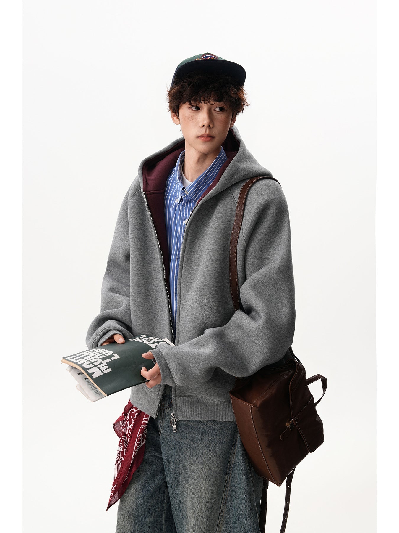 Men’s Contrast Zipper Hooded Cardigan My Store 