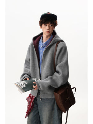 Men’s Contrast Zipper Hooded Cardigan My Store 