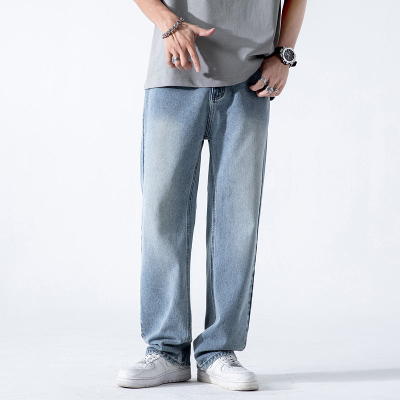 Vintage Jeans Men's Loose Straight Washed Wide Leg – Light Blue Denim Trousers