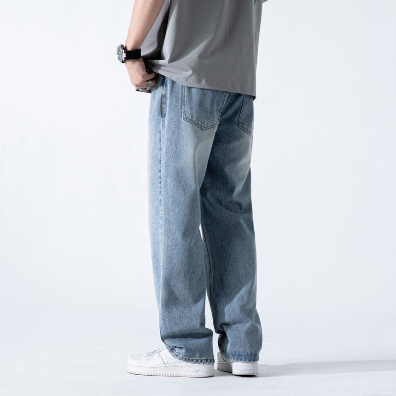 Vintage Jeans Men's Loose Straight Washed Wide Leg – Light Blue Denim Trousers