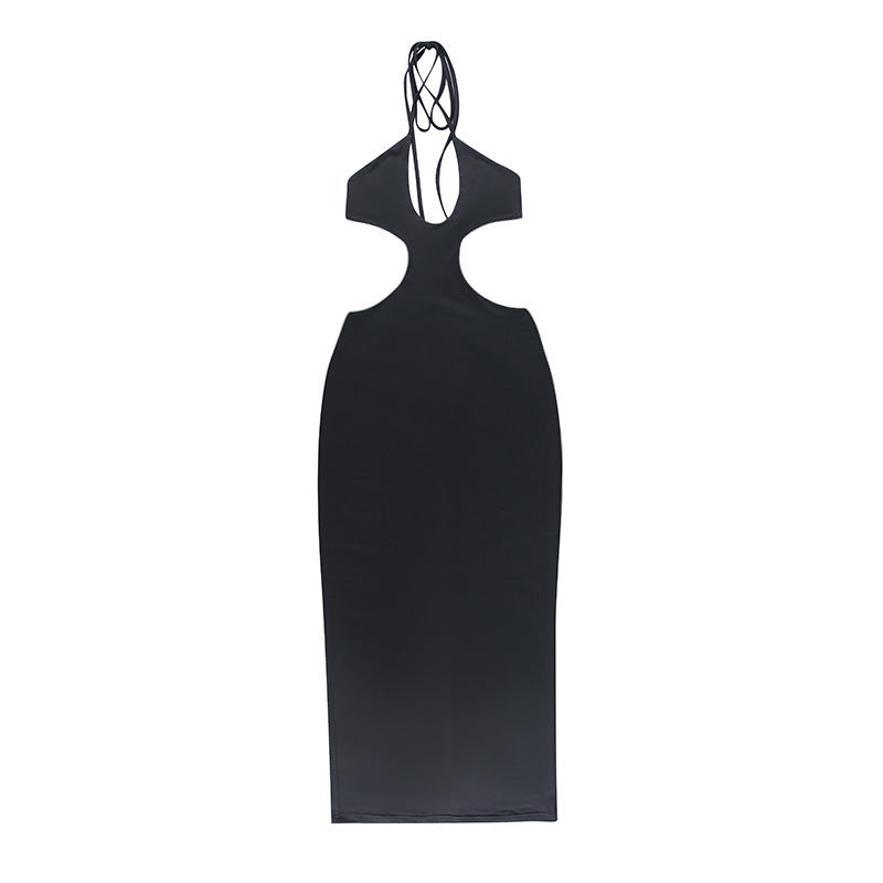 Women’s Halter Neck Dress - Hollow Solid Color My Store 