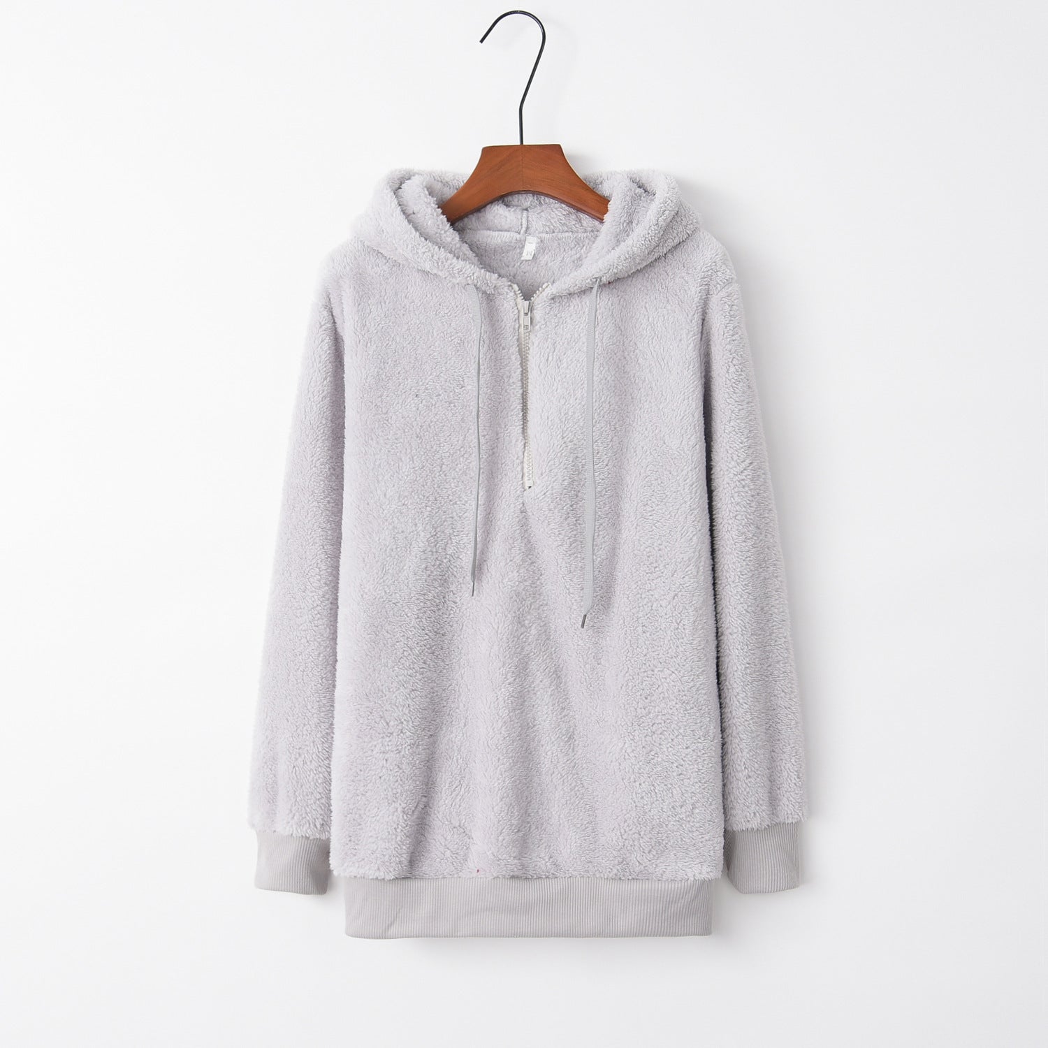 Long Sleeve Hooded Fleece Pullover Coat – Solid Color Women's Winter Wear