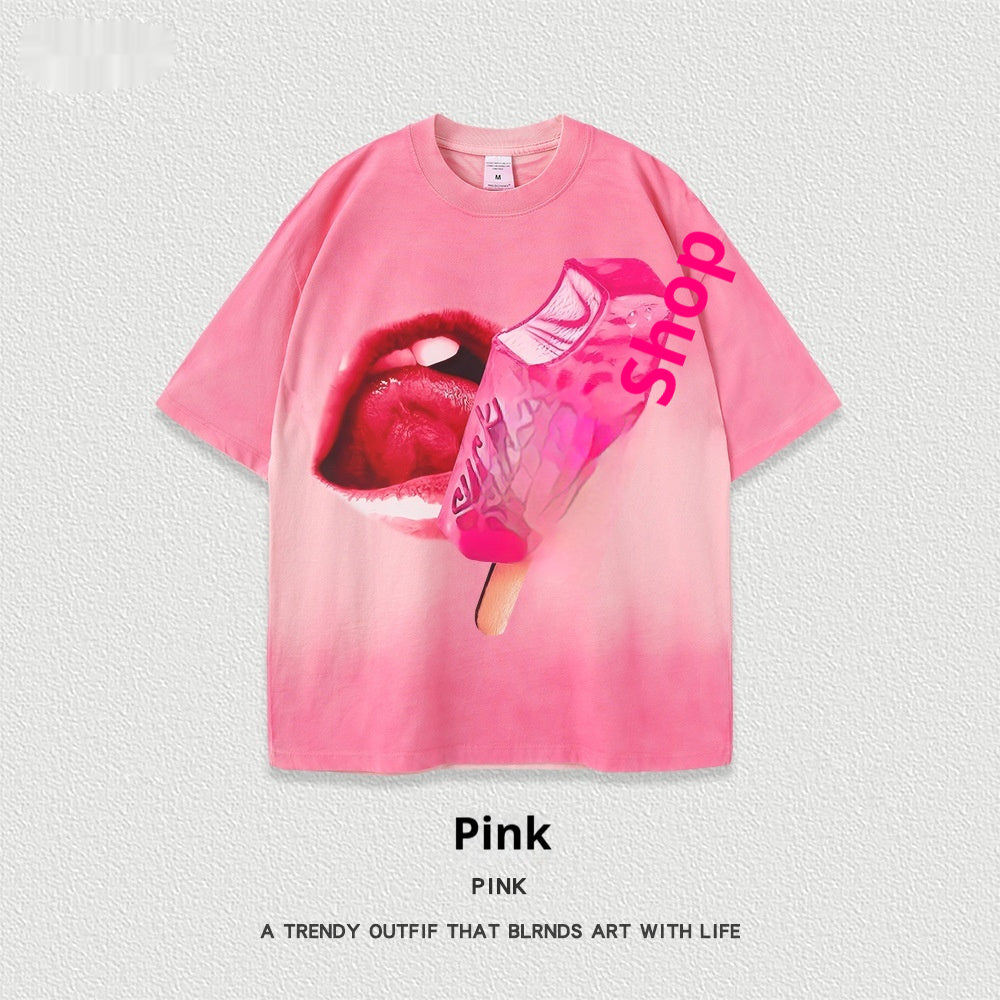 Women’s Street T-Shirt - Washed Cartoon Loose Top My Store  27.86