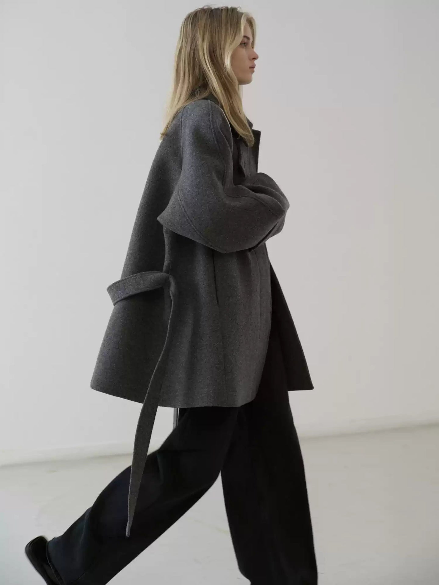 Elegant Belted Mid-Length Stand Collar Coat MRC STORE 