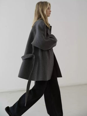 Elegant Belted Mid-Length Stand Collar Coat MRC STORE 