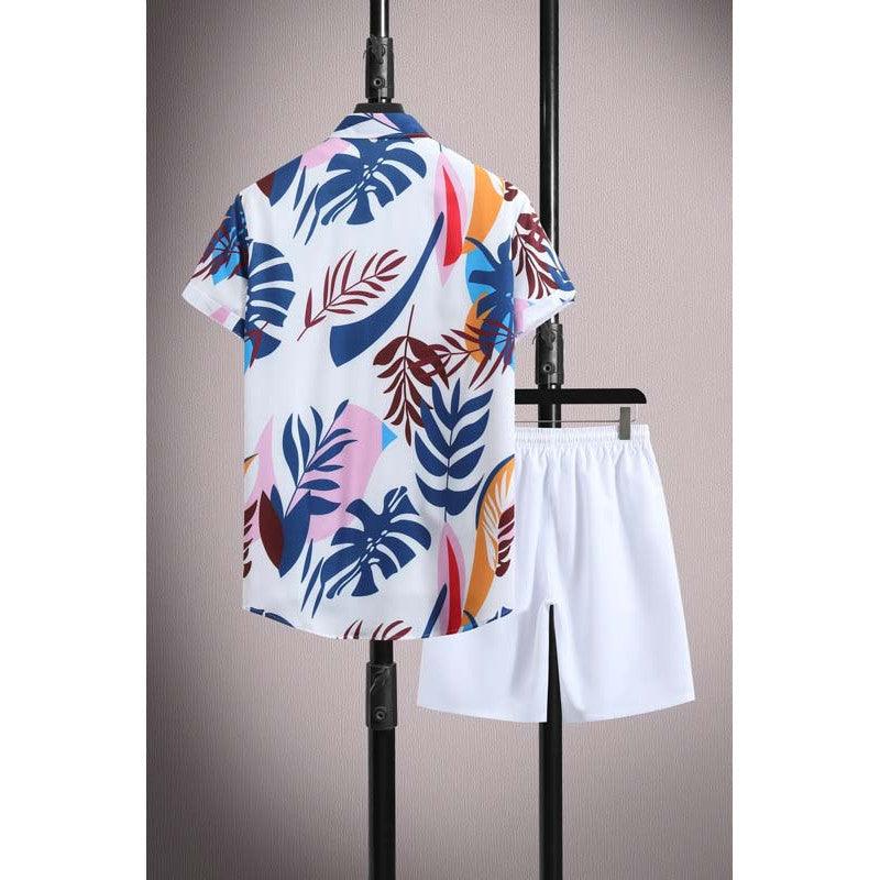 Men's Casual Ice Silk Printed Short-Sleeve Shirt & Shorts Set – Summer Sports Outfit - MRC STORE