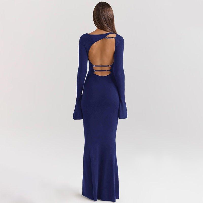 Elegant Backless Long Dress – Slim Fit, High Waist - MRC STOREDressMy StoreElegant Solid Color Dress Backless Slim Fit Long Dress – High Waist Fashion - MRC STOREMRC STORECJLY227849203CXBlueL