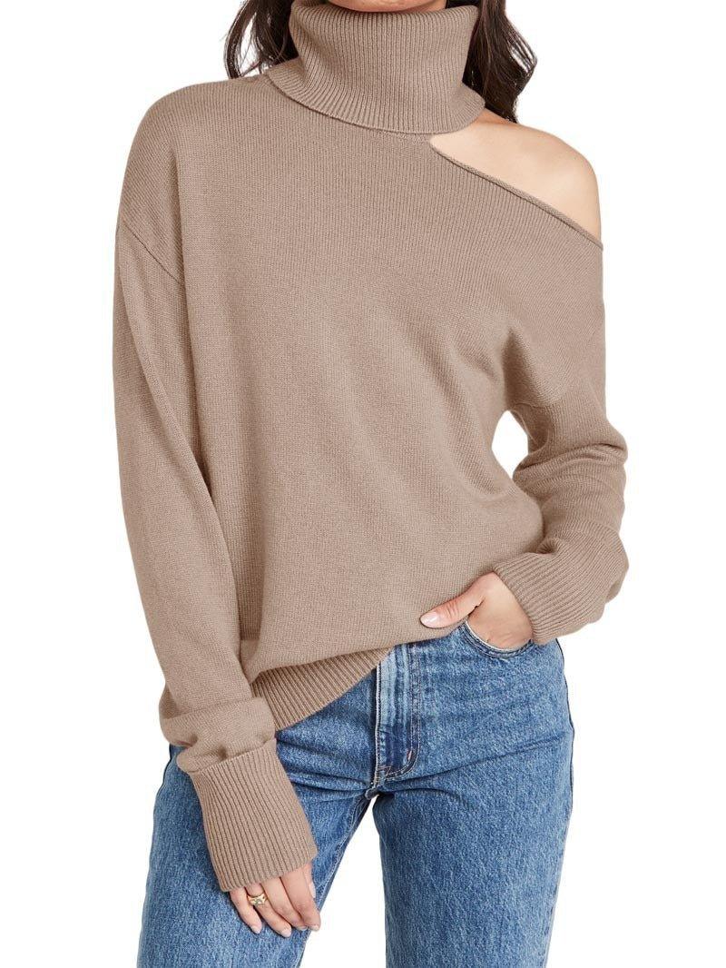 Elegant Off Shoulder Women's Sweater with Abstract Design - MRC STORE