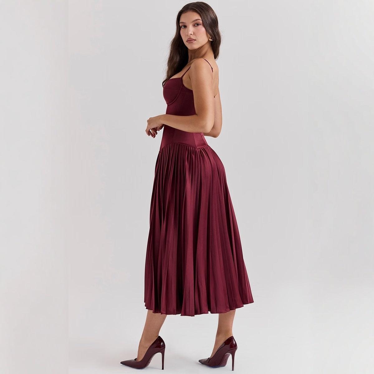 Elegant Spaghetti Strap Long Dress – Pleated, Slim Fit - MRC STOREDressMRC STOREElegant Spaghetti Strap Pleated Long Dress – Slim - Fit Sleeveless Design for Sophisticated Style - MRC STOREMRC STORECJLY217733303CXRedL