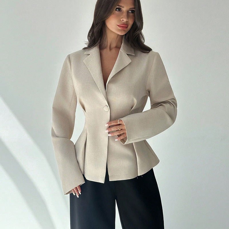European Slim - Fit Solid Color Blazer Coat - MRC STOREJacketsMRC STOREWoman wearing a beige blazer against a white backgroundMRC STORECJYD258141503CXApricotL