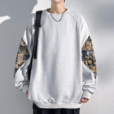 Chinese Style Teddy Bear Embroidered Patchwork Hoodie - Long Sleeve Round Neck Sweatshirt My Store  27.75