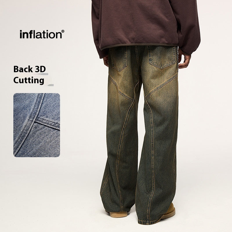 Men’s Wide Leg Jeans - Washed Cut Trousers My Store 