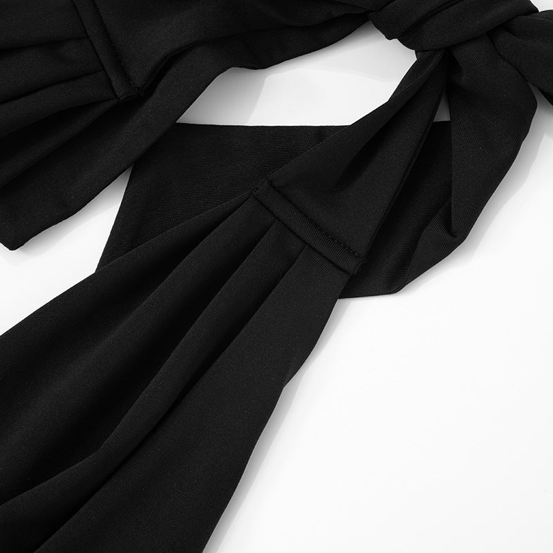 Women’s Swing Collar Lace-Up Deep V Long Dress My Store 