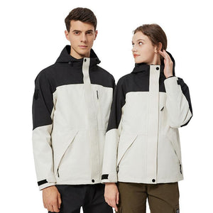 Fall Winter Waterproof Two - piece Coat Set - MRC STORETopMRC STOREA man and a woman standing next to each other wearing matching two - piece waterproof coats in beige and black colors, designed for outdoor activities.MRC STORECJYD213161018RIFemale Matcha3XL