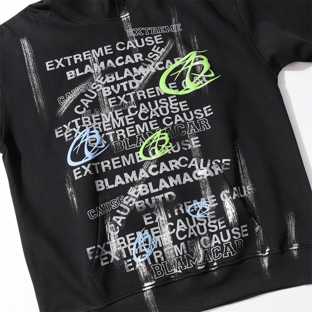 Fashion Letter Printed Graffiti Streetwear Hoodie with Bold Typography - MRC STORE