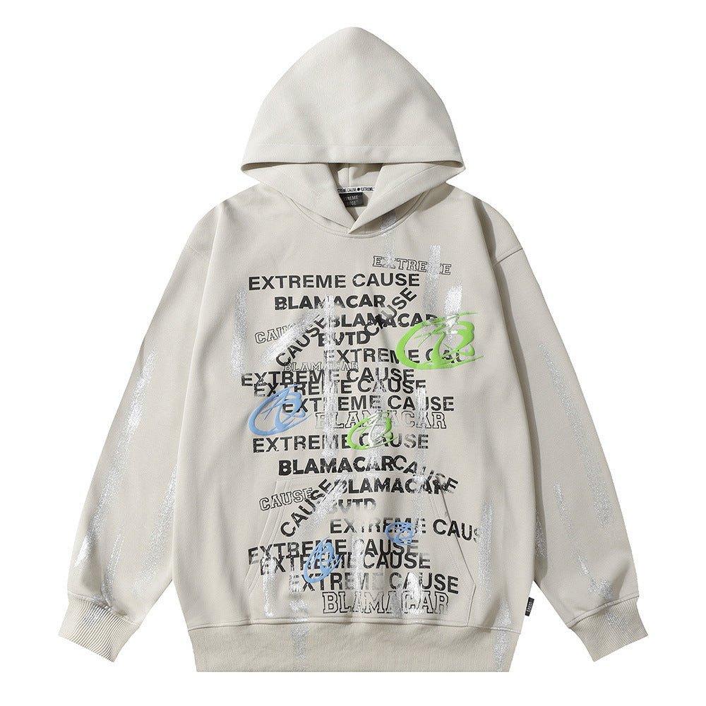 Fashion Letter Printed Graffiti Streetwear Hoodie with Bold Typography - MRC STORE