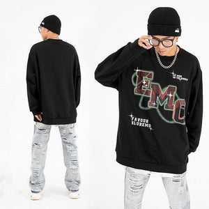 Fashion Letters Printed Long Sleeve Crew Neck Sweater - Hip Hop Style Pullover in Black & Gray - MRC STORE