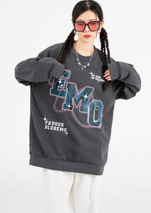 Fashion Letters Printed Long Sleeve Crew Neck Sweater - Hip Hop Style Pullover in Black & Gray - MRC STORE