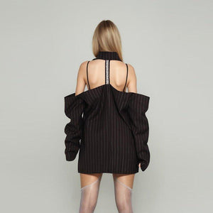 Fashion Shoulder - Baring Back Rhinestone Blazer - MRC STOREJacketsMRC STOREFashion Shoulder - Baring Back Rhinestone Blazer – Striped Loose Fit for Women - MRC STOREMRC STORECJYD226942001AZStripesFree Size