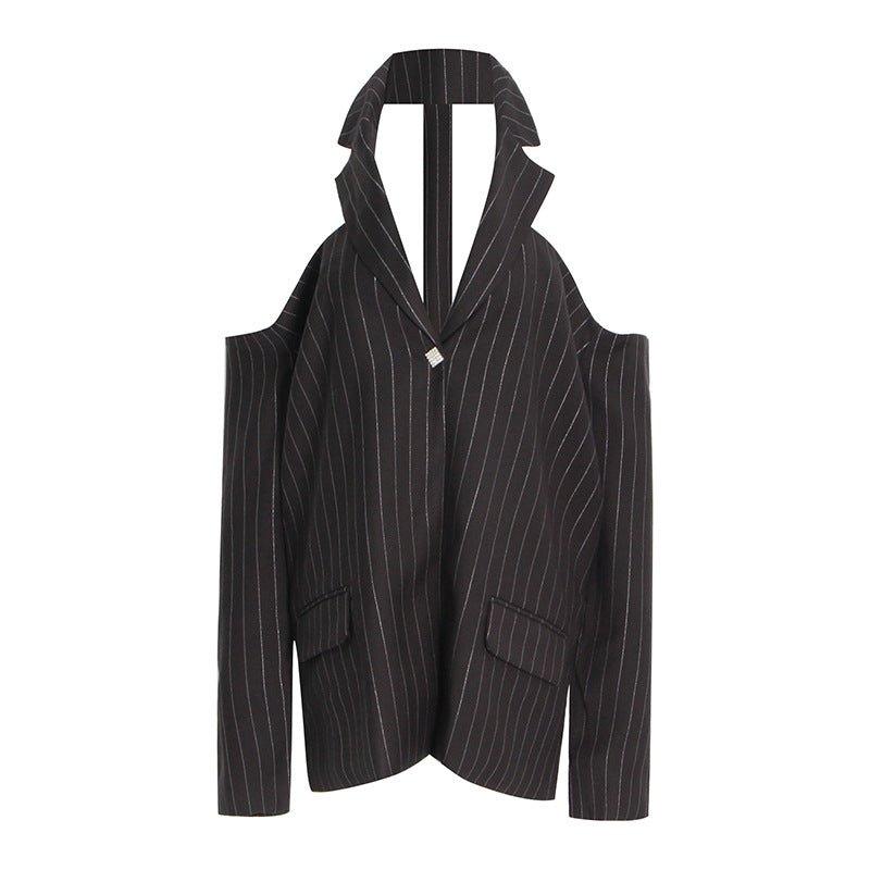 Fashion Shoulder - Baring Back Rhinestone Blazer - MRC STOREJacketsMRC STOREFashion Shoulder - Baring Back Rhinestone Blazer – Striped Loose Fit for Women - MRC STOREMRC STORECJYD226942001AZStripesFree Size