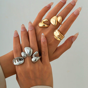 Fashionable Glossy Hug Ring Suit – Geometric Zinc Alloy Rings in Light Gold & White - MRC STORE