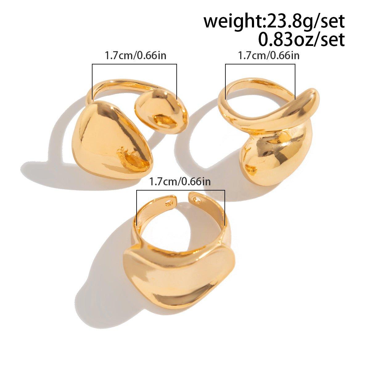 Fashionable Glossy Hug Ring Suit – Geometric Zinc Alloy Rings in Light Gold & White - MRC STORE