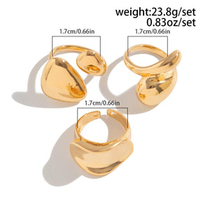 Fashionable Glossy Hug Ring Suit – Geometric Zinc Alloy Rings in Light Gold & White - MRC STORE