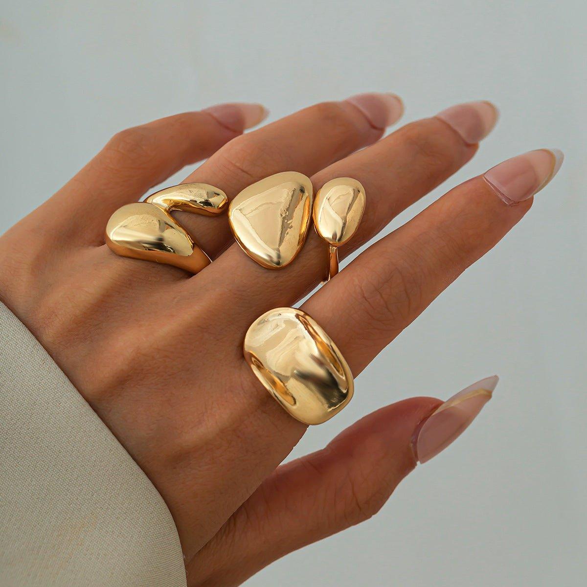 Fashionable Glossy Hug Ring Suit – Geometric Zinc Alloy Rings in Light Gold & White - MRC STORE