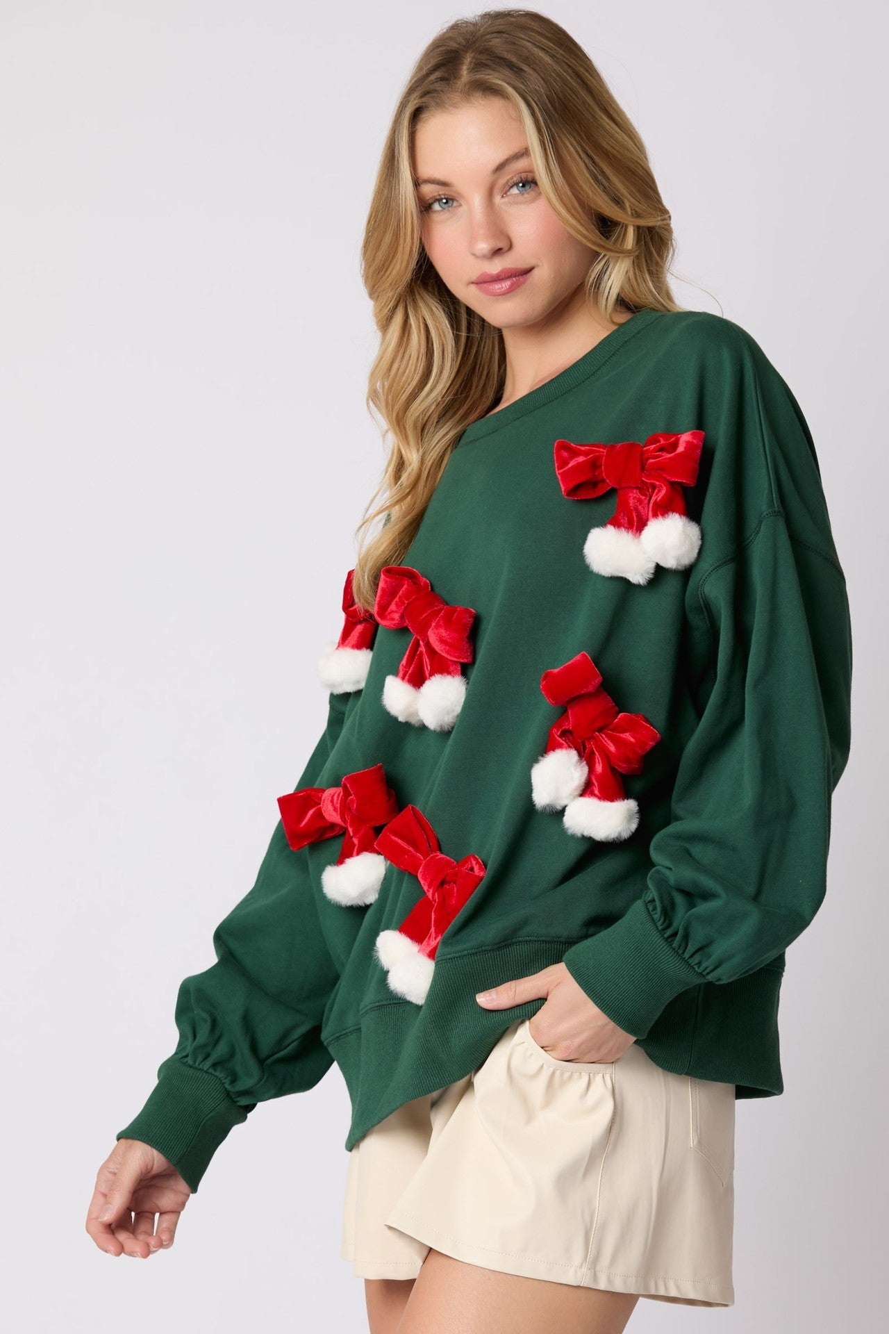 Festive Christmas Bowknot Long Sleeve Sweatshirt - Casual Holiday Style My Store 