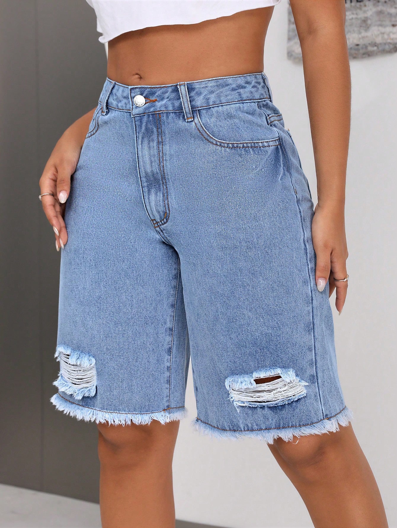 INS Casual Ripped Jeans Shorts – Blue Loose Street Hipster Style - MRC STORE