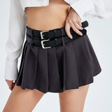 High Waist Slimming Double Belt Pleated Skirt My Store  25.56