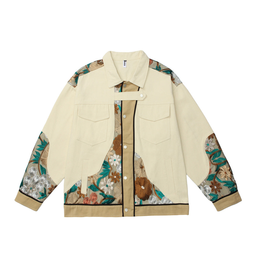 Unisex Stitching Lace Coat – Casual Khaki Jacket for Youth My Store 
