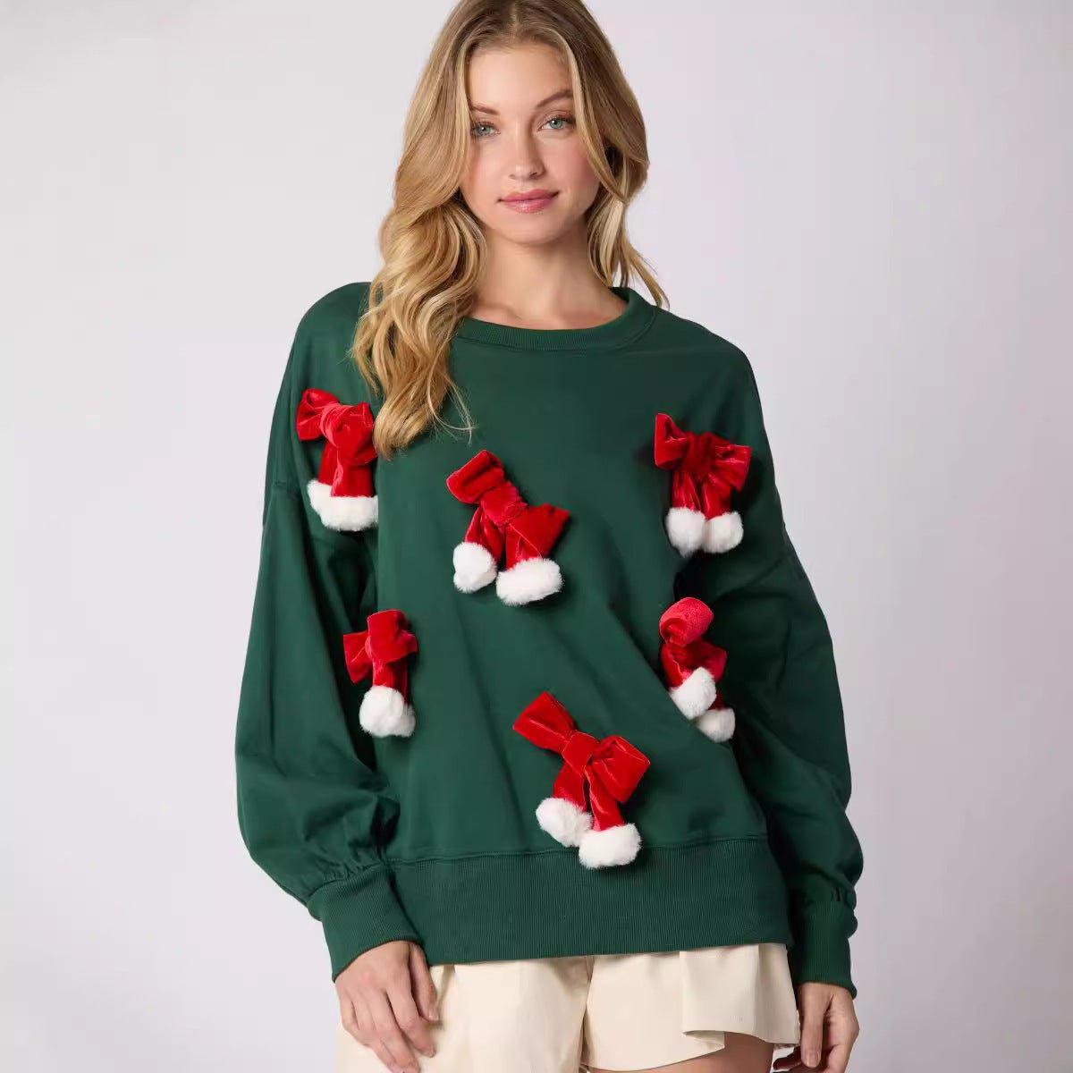 Festive Christmas Bowknot Long Sleeve Sweatshirt - Casual Holiday Style - MRC STORE