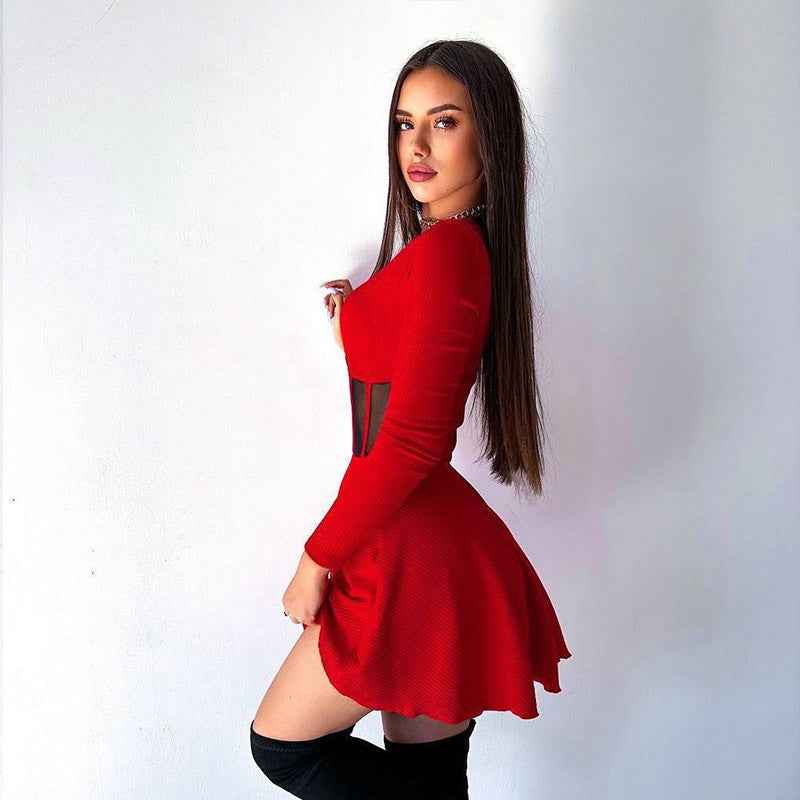 Fishbone Waist Mesh Spliced Mini Dress - MRC STOREDressMRC STOREFishbone Waist Mesh Spliced Mini DressMRC STORECJLY262697103CXBlackL