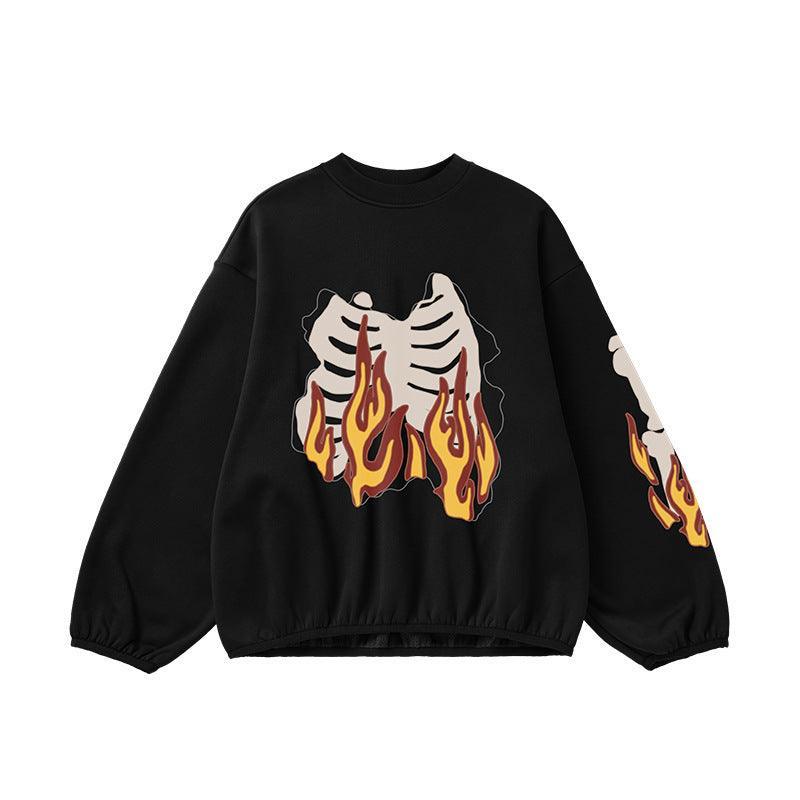 Flame Ribcage Graphic Oversized Sweatshirt – Trendy streetwear fashion - MRC STORE