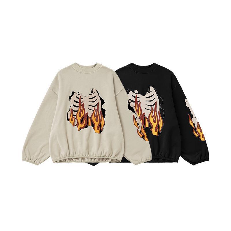 Flame Ribcage Graphic Oversized Sweatshirt – Trendy streetwear fashion - MRC STORE