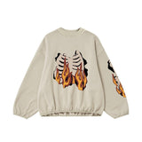 Flame Ribcage Graphic Oversized Sweatshirt – Trendy streetwear fashion - MRC STORE