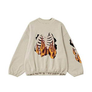 Flame Ribcage Graphic Oversized Sweatshirt – Trendy streetwear fashion - MRC STORE