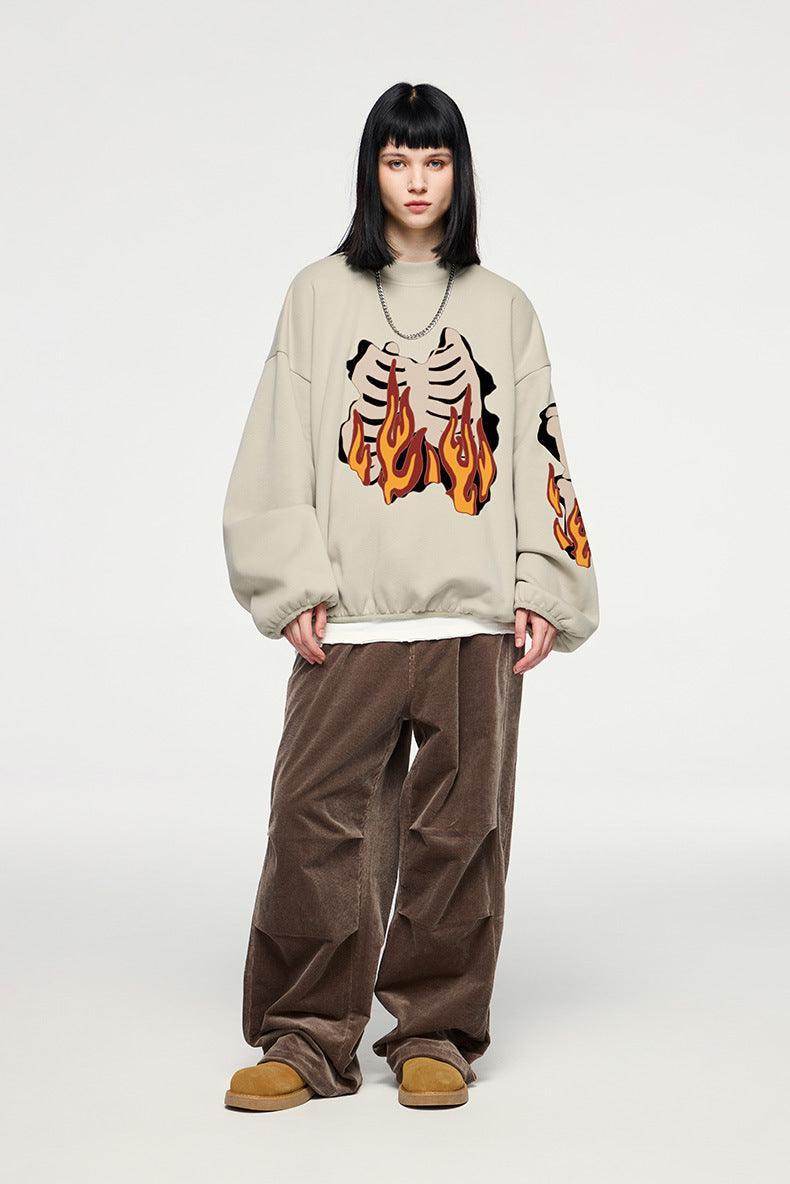 Flame Ribcage Graphic Oversized Sweatshirt – Trendy streetwear fashion - MRC STORE