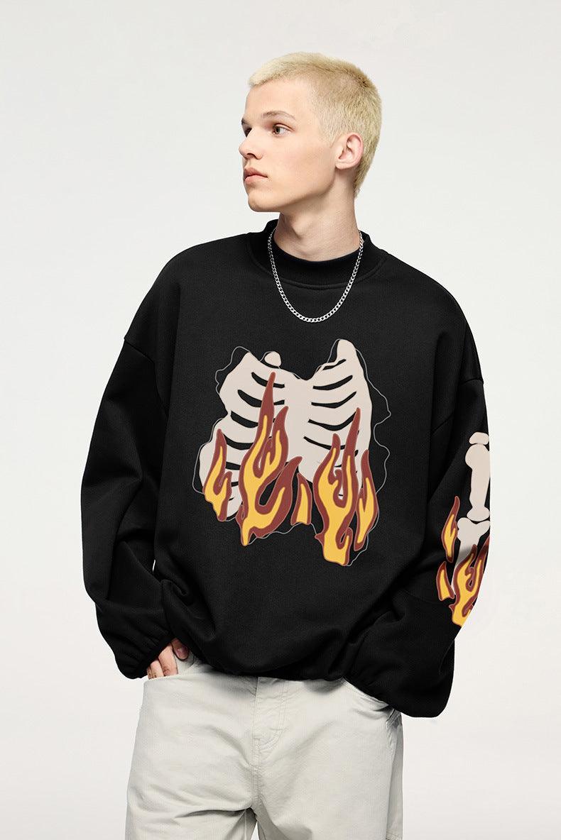 Flame Ribcage Graphic Oversized Sweatshirt – Trendy streetwear fashion - MRC STORE